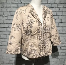 Susan Bristol, Petite PM, Beige/Black Floral Embroidery Blazer Vintage