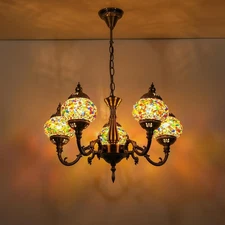 Turkish Mosaic Pendant Light 5 Globe Tiffany Style Bedroom Lamp