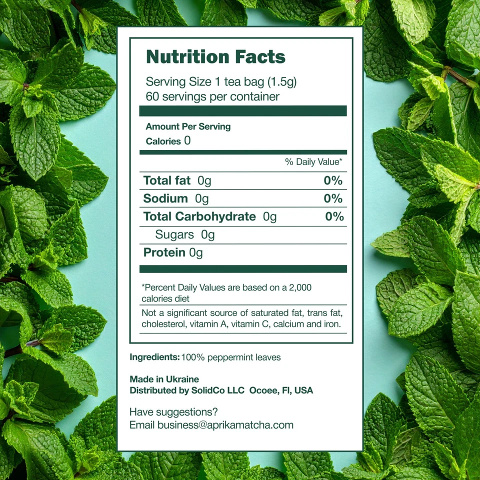 Té de menta pura - sin tallos, té de hierbas 100 % natural, 60 bolsas, vendedor de EE. UU. Foto 2 de 4