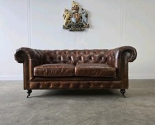 48. TWO SEATER VINTAGE BROWN LEATHER CHESTERFIELD SOFA FREE DELIVERY 🚚 🇬🇧