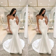 Mermaid Wedding Dresses Sweetheart Satin White Ivory Sweep Train Bridal Gown