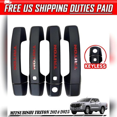 Black Door Handle Cover Red Logo Keyless Hole For Mitsubishi Triton L200 2024