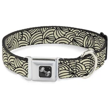 Dog Collar Bone Doodle1 Cream/Black WIDE-Large 20-31"