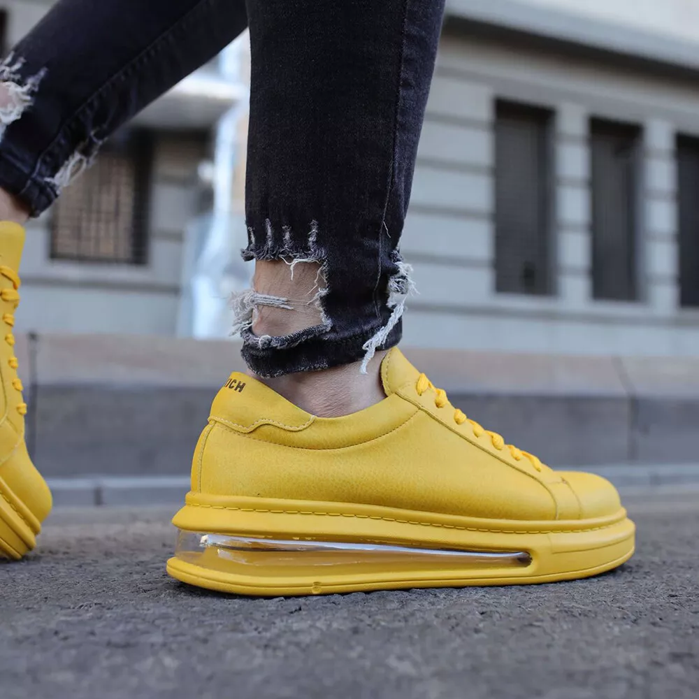 Men's Sneakers Yellow Air High Sole Trainers Lace Up Comfort