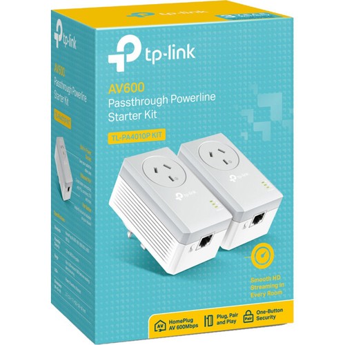 TP-LINK PA4010PKIT 600Mbps Powerline Adapter Kit Power Passthrough Data - Picture 2 of 2