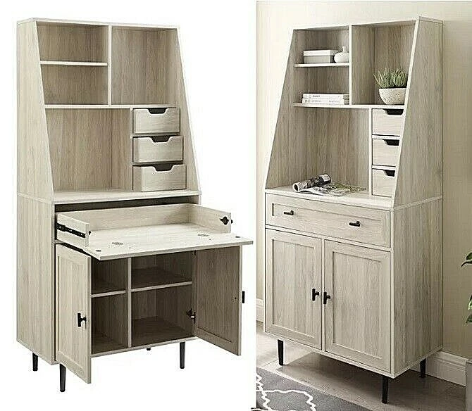 Storage Cabinet Secretary Desk w Hutch Shelves Armoire Hideaway