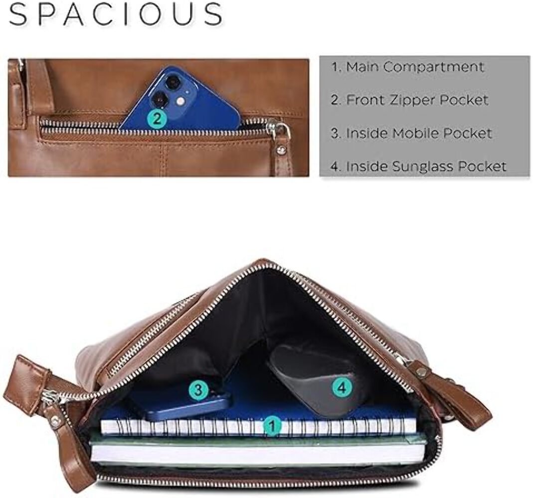 Leather Cross Body Bag Women Tan Adjustable Strap Shoulder