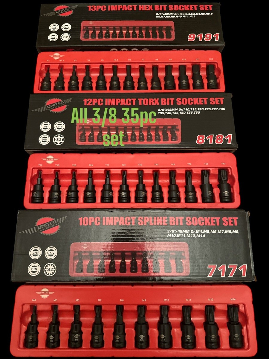 35pc IMPACT Hex Torx Spline Bit Sockets 3/8