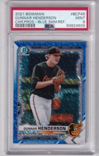 GUNNAR HENDERS0N - 2021 BOWMAN CHROME PROSPECTS - BLUE SHIMMER REFRACTOR - PSA 9