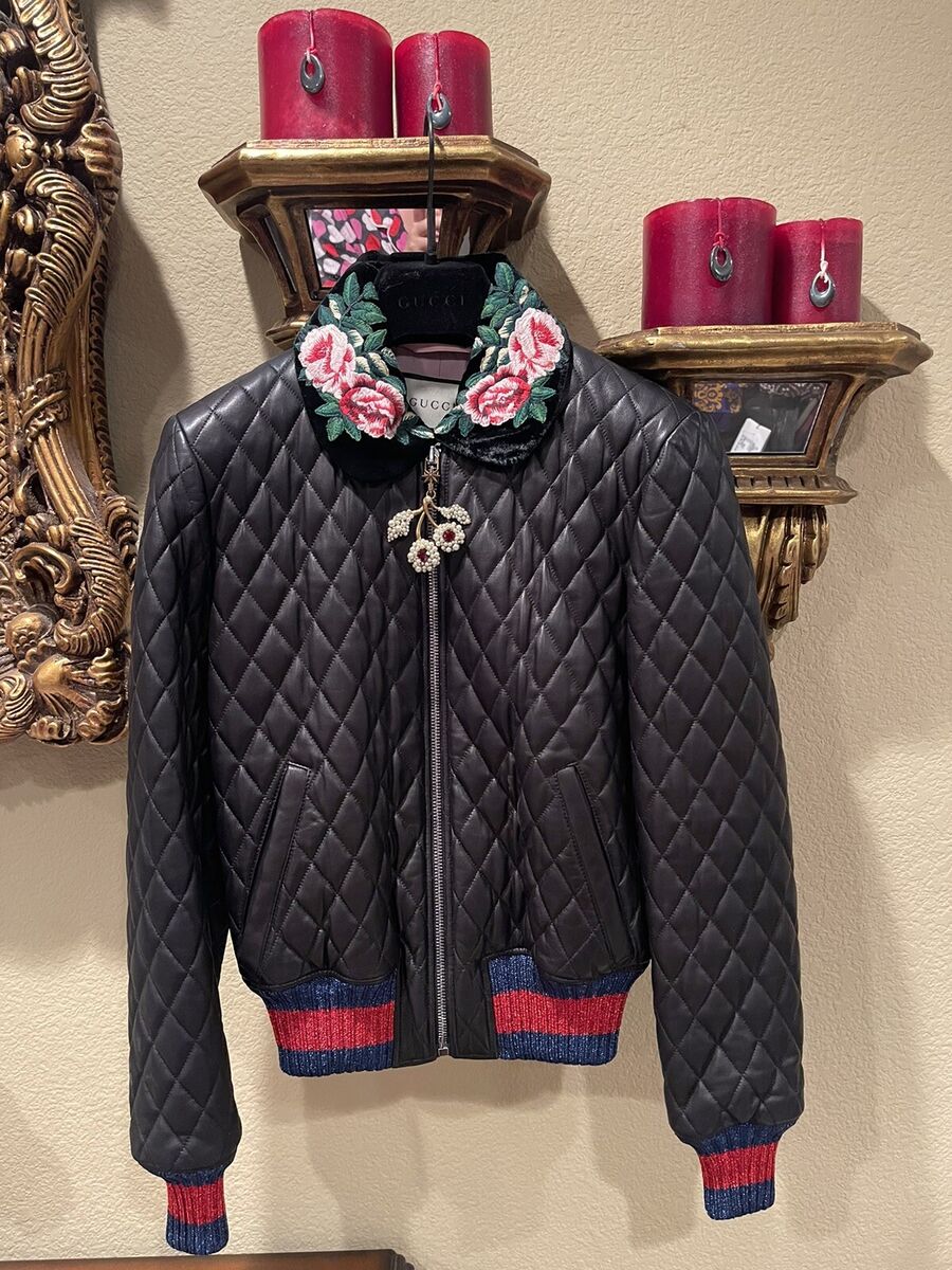 100% Authentic GUCCI Black Quilted Effect Bomber Leather 100% Authentic GUCCI Black Quilted Effect Bomber Leather