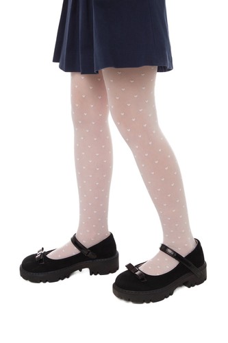 Tights for girls Conte ANABEL White Sheer Fancy Hearts Pattern Size 128-134 cm - Picture 20 of 24
