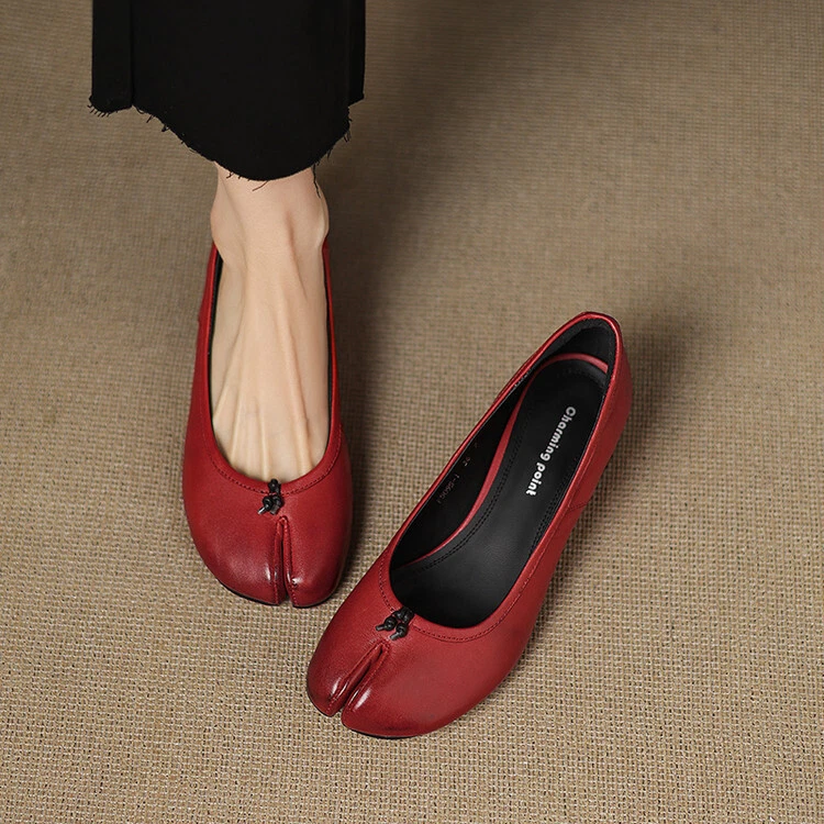 Zapatos de salón estilo francés para mujer de cuero real con puntera cerrada sin cordones tacón medio bloque talla Foto 4 de 4