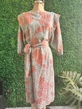 FLORA KUNG 80s Gray Pink Silk Balloon Slv Secretary Cocktail Belted Dress