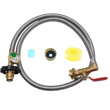 48" Propane Refill Adapter Hose with Gauge Stainless POL Type High Pressure