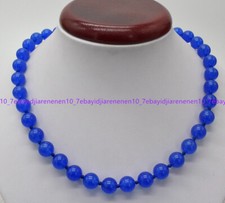 Fashion Natural 10mm Blue Jade Gemstone Round Beads Necklace 18 in AAA