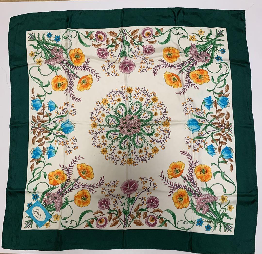 Authentic GUCCI Flower Pattern 100% Silk Scarf 84… - image 21