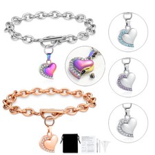 Heart Cremation Memorial Urn Bracelet 316L Stainless Steel Ash Keepsake Jewelry