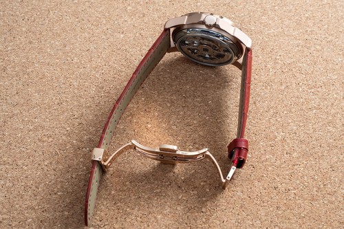 Mens Rose Gold Double Flywheel Automatic Mechanical Watch Red Leather Strap - Picture 10 of 12