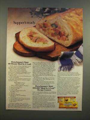 1986 Fleischmann's Yeast Ad - Dijon Ham 'n Swiss Meal in a Loaf recipe