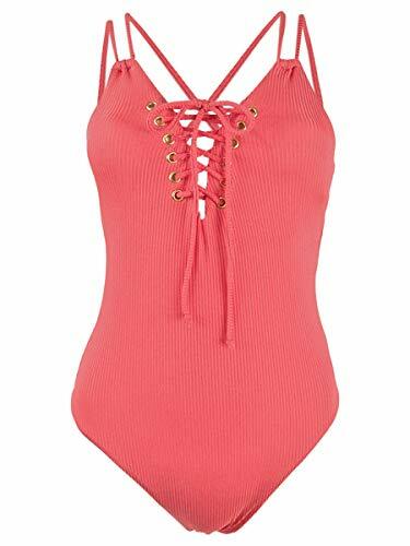 $40 Hula Honey Juniors' Shimmer Rib Lace-up One-Piece Swimsuit Red Size Medium - Picture 1 of 2