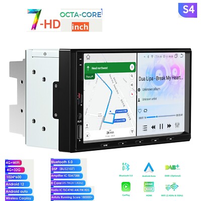 7'' QLED Touch Screen 2DIN Android 12 8Core 32G Car Play Stereo GPS Head Unit DSP