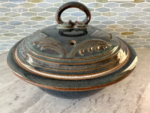Studio Art Pottery Colander  Strainer Steamer With Lid Artist Signed