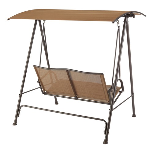 OUTDOOR SWING 2-Person Steel Canopy Porch Swing, Brown/Tan - Picture 5 of 11
