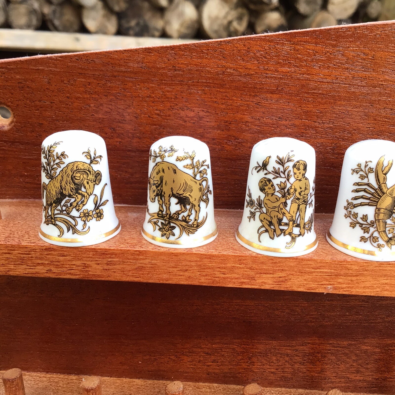 9 Vintage Birchcroft China Zodiac Thimbles - Missing 3