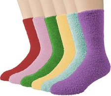 6- Women's Super Soft Toasty Fuzzy Warm Cozy Plush Slipper Grip Anti Slip Socks 