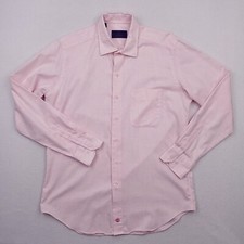 David Donahue Shirt Mens Large Pink Button Up Angled Mitered Cuff Spread
