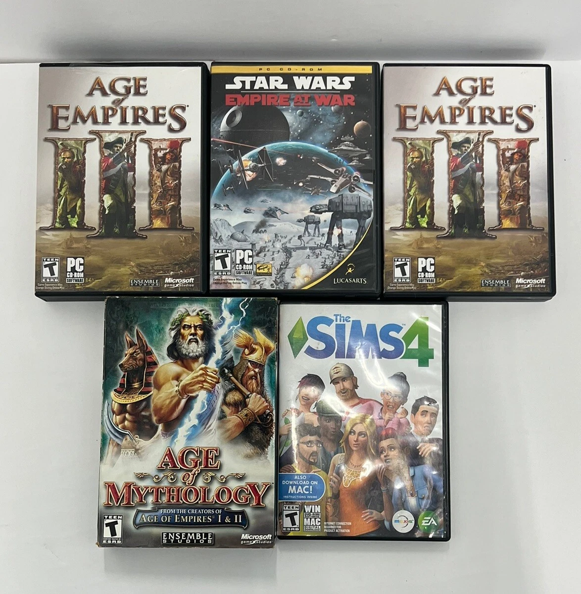 Lot Of 5 PC Video Games - Star Wars, Age Of Empire, Sims 4, And.