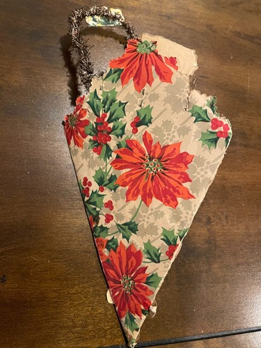 Antique German Die-Cut Scrap XMAS Cornucopia Tinsel Candy Container Ornament - Picture 8 of 11