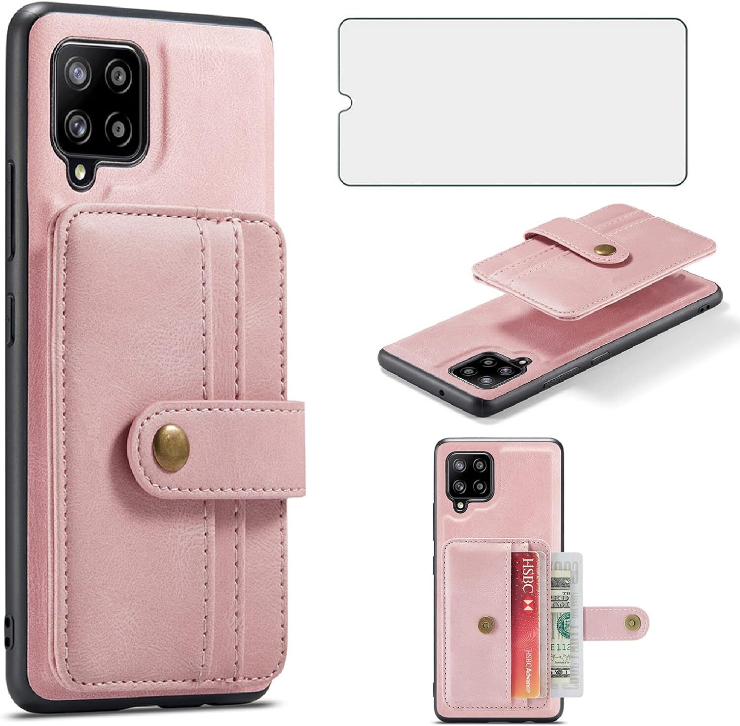 Phone Case for Samsung Galaxy A22 4G 6.4 inch Wallet Cover with Tempered Glass S