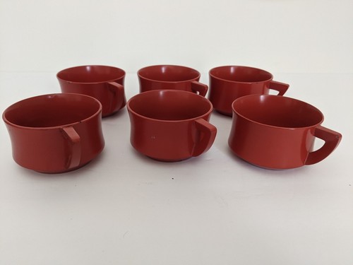 Vintage Brembo Okinawa Red Lacquerware Tea Cups Set of 6 Japan MCM - Picture 3 of 13