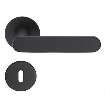 MeinTürgriff Drückergarnitur Georgetown Flachrosette Schwarz matt BB PZ WC