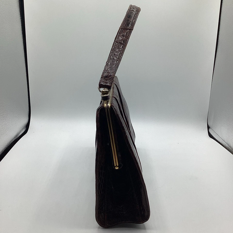 Cartera Pinup Vintage Años 50 12”x3”x7” Cuero Cocodrilo Chocolate Oscuro Foto 4 de 4