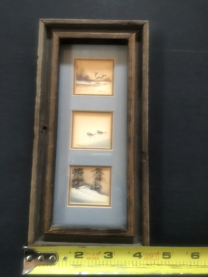 pintura al óleo en miniatura enmarcada con tres pinturas escena de invierno Foto 2 de 4