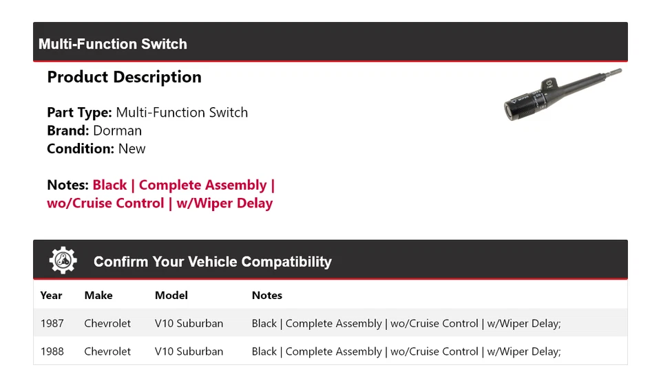 For 1987-1988 Chevrolet V10 Suburban Dorman Multi-Function Switch - Image 2 of 4