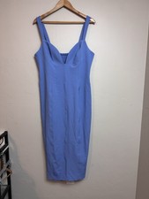 BHLDN Anthropologie Sage Sweetheart Blue Stretch Crepe Midi Dress Large Romantic
