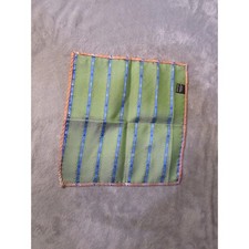 Handmade Reversible Silk Blend Pocket Square Orange Green Striped Geometric