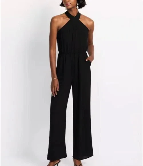 Gilli Black Clay Airflow Jumpsuit Womens Large Cutout Back Sleeveless V-Neck NWT