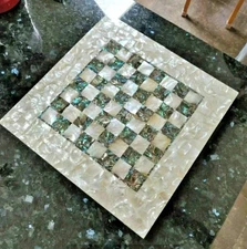 12" Square Marble Chess Board Game Set Handmade Indoor Adults Playroom Decor