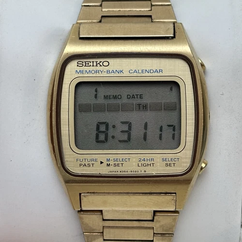 RARE Vintage Seiko Mens M354-5020 Gold Tone James Bond Digital Quartz Watch READ