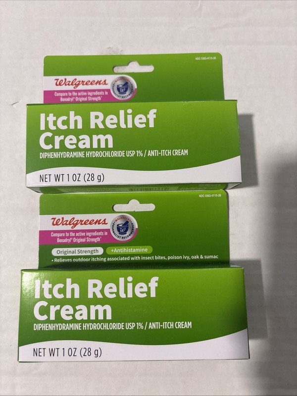 2x Itch Relief Cream Walgreen Diphenydramine Hydrochloride 1% Original Strength