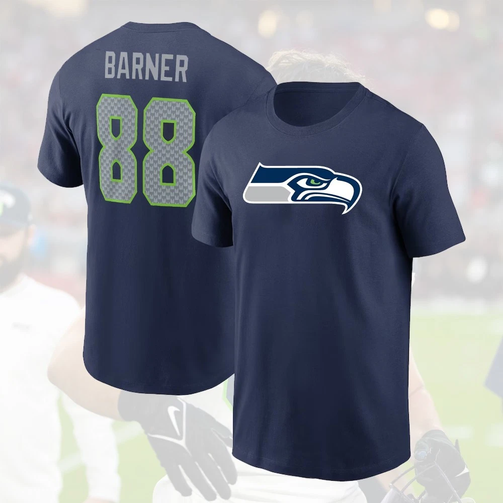 AJ Barner Seattle Seahawks 2026 Player Name & Number Double Sided T-Shirt