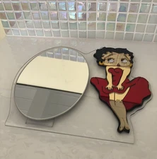 Betty Boop Acrylic Mirrored Plaque + Oval Mirror w Built In Stand • Pics + READ