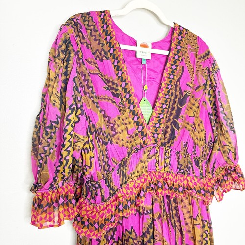 Farm Rio Womens Croco Short Sleeve Maxi Dress Animal Print Pink Size XL NEW - Picture 4 of 11