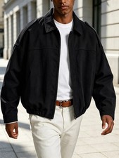 Men's Polyester Solid Color Casual Jacket Long Sleeve Lapel for Vacation Use