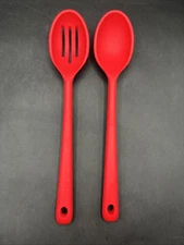 Heavy Duty Red Silicone Our Table Utensils Set Of Two Serving Spoons￼