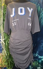 SheIn Gray Graphic Ruched Midi T-Shirt Dress Pullover Women's L